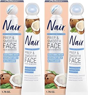 Nair Exfoliating Facial Hair Removal Cream for Women - Smooth Skin Solution with Collagen for Sensitive Skincare, (Pack of 2)