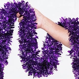 50Ft Purple Christmas Garland Decorations,Xams Tinsel Stems Non-Lit Soft Twist Garland Decor for Tree Stairs Railing Front Door Mantle Fireplace Indoor Outdoor Holiday Home