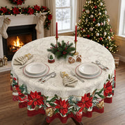 Woaoce Poinsettia Tablecloth, 70 Inch Round, Christmas Border
