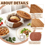 LemonRoad Bread Basket Set with Warmer Stone and Towel, 12 Inch, Terracotta