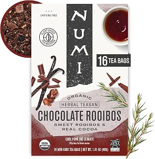 Numi Organic Chocolate Rooibos Tea, 16 Tea Bags (Pack of 6), Red Tea with Cocoa, Honeybush & Vanilla (Packaging May Vary)