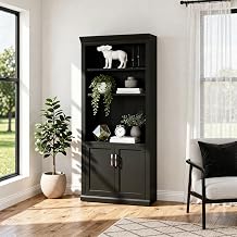 Martin Furniture Modern Wood Lower Doors Bookcase, Office Bookcase, Office Shelving, Office Storage, Fully Assembled, Black