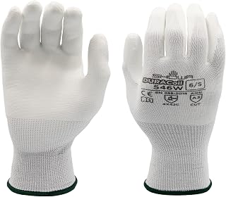SHOWA 546 Polyurethane Palm Coated A4 Cut Resistant Safety Glove with Poly/HPPE Liner, White, Medium (12 Pair)