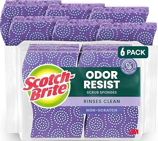 Scotch-Brite Odor Resist Non-Scratch Scrub Sponge, Dishwasher-Safe Kitchen Sponges that Resist Bacterial Odors, Multipurpose Dish Sponge for Gentle Cleaning, 6 Dish Sponges