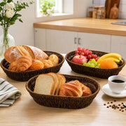 ZAVOOS Wicker Bread Basket, 11 Inch Oval Serving Tray, Dark Brown 3 Pack