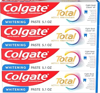 Colgate Total Whitening Toothpaste with Fluoride, Bulk 4 Pack, 5.1 oz