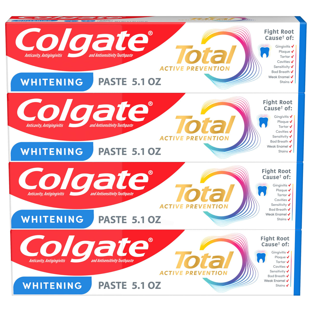 Colgate Whitening Paste / 5.1 Fl Oz (Pack of 4) / 1 Toothpaste