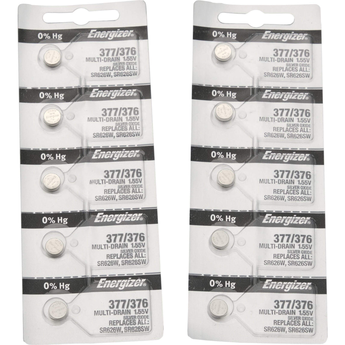 377/376 Silver Oxide 10 Batteries by Energizer – 10 Count (Pack of 1), Silver, Model 377-376SZ