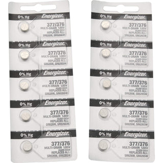 377/376 Silver Oxide 10 Batteries by Energizer – 10 Count (Pack of 1), Silver, Model 377-376SZ