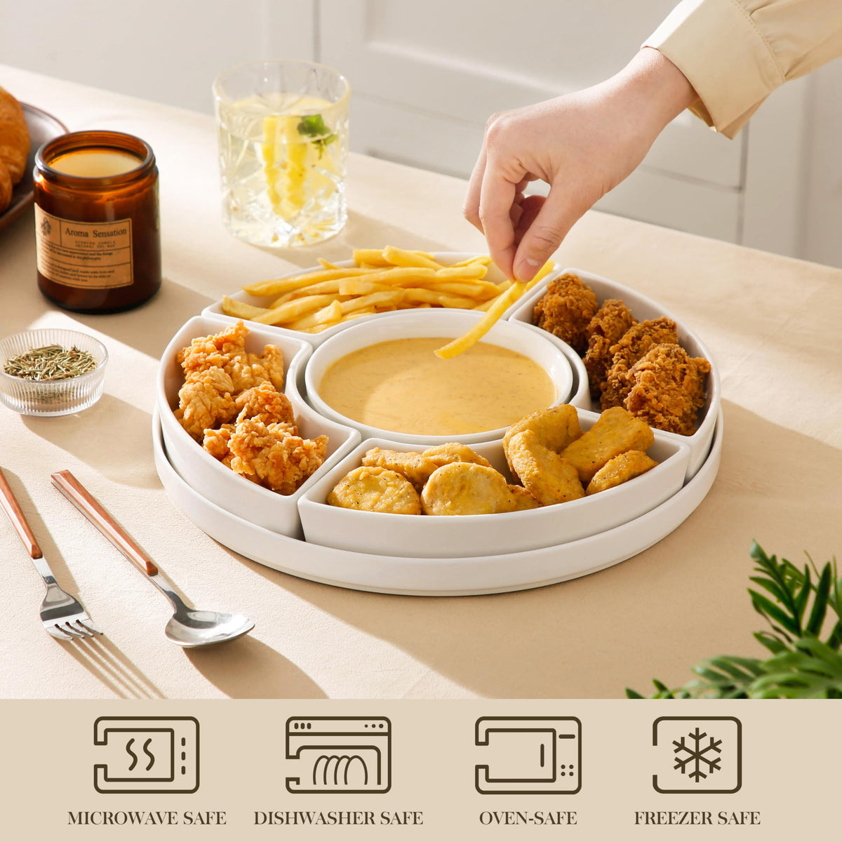 Malacasa Porcelain Divided Serving Platter, 6 Sections, White