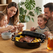 Yammi Tree Oval Roasting Pan with Lid and Rack, 18 Inch, Black