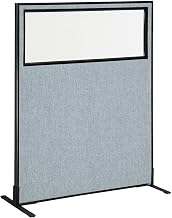 Global Industrial 48-1/4"W x 60" H Freestanding Office Partition Panel with Partial Window, Blue