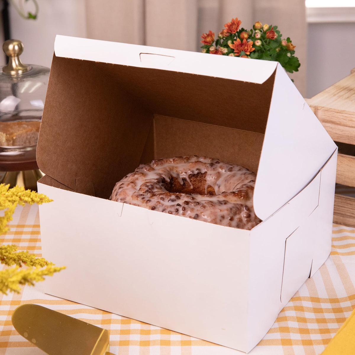 SCT 0977 White Non-Window Lock Corner Bakery Box – Recycable, Professional Clean Cake Boxes, Cookie and Pastry Boxes, Bulk Pack, 10" L x 10" W x 5-1/2" H (Case of 100)