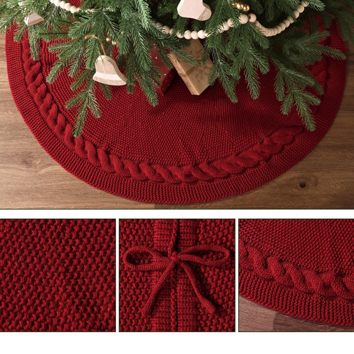 LimBridge Knitted Tree Skirt, 48 Inch Round, Burgundy