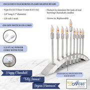 Aviv Judaica Electric Menorah, Brushed Stainless Steel, 9 Flickering Bulbs