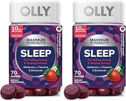 OLLY Max Strength Sleep Gummy,10mg Melatonin,L-Theanine,Chamomile,Lemon Balm,Sugar Free,Vegetarian Sleep Aid,Strawberry -,70 Count (Pack of 2)