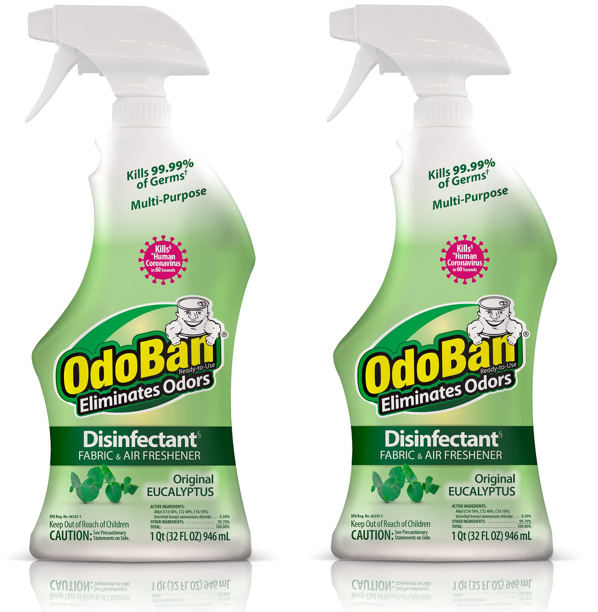 Ready-to-Use Disinfectant and Odor Eliminator by OdoBan – 32 Fl Oz (Pack of 2), Clear, Pack of 2, Model DM01047