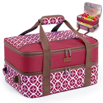 Bagsprite Double Layer Casserole Carrier, Fits 9 x 13 Inch Dishes, Cranberry
