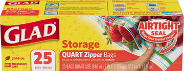 Glad Food Storage Bags, Zipper Quart, 25 Count
