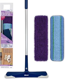 Bona Pet System Premium Microfibre Mop Kit, for Cleaning Hard Floors, Incl. 1x Floor Mop, 1x Cleaning Pad, 1x Sweeping Pad, Electrostatic Action Attracts Pet Hair