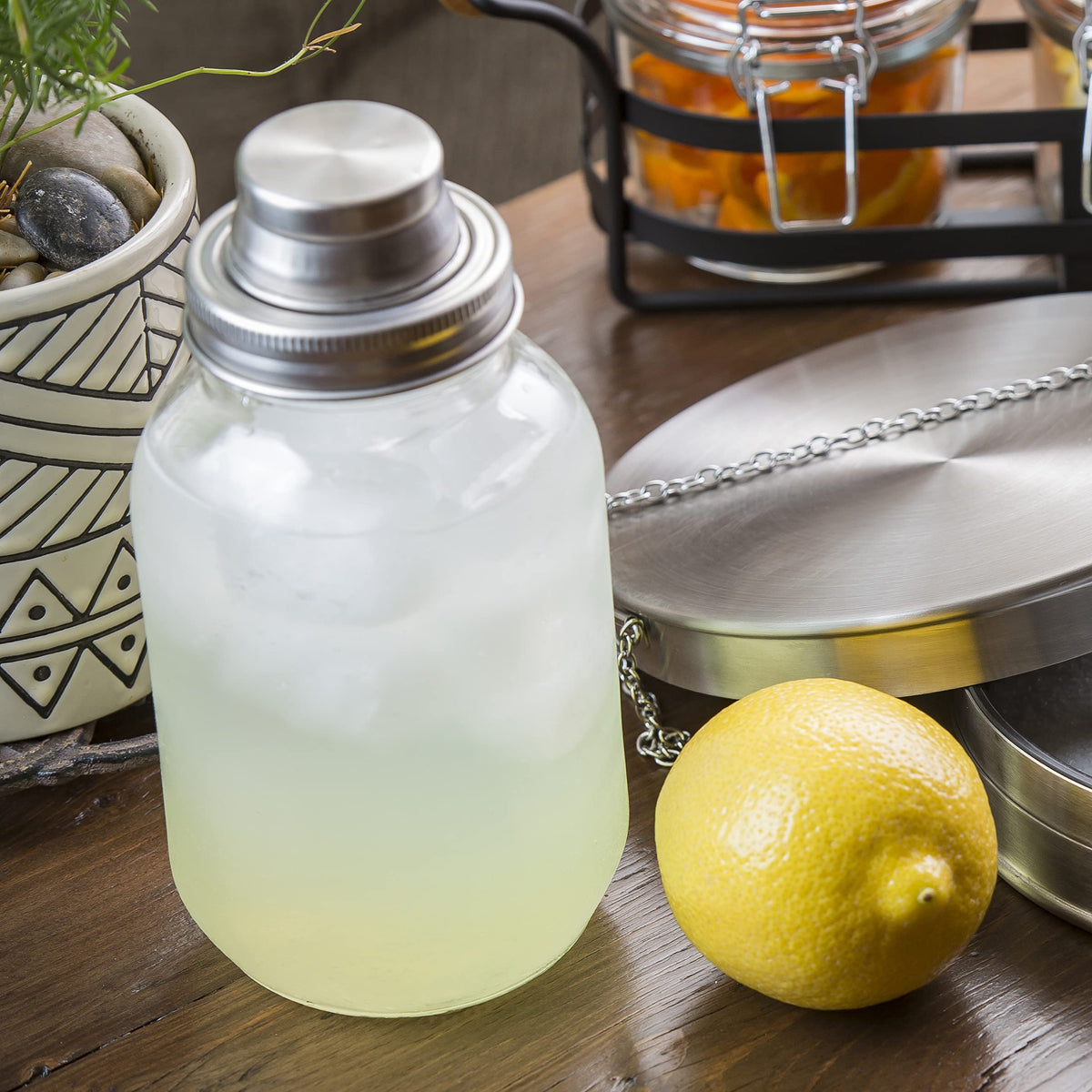 Cash & Carry Mason Jar Cocktail Shaker by Tablecraft – 3.50x3.25x6.50, Glass, Check Images, Model MJS14