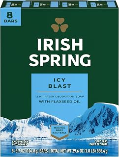 Irish Spring Icyblast Cool Refreshment Deodorant Soap Unisex Soap 8 Count (0737052216546)