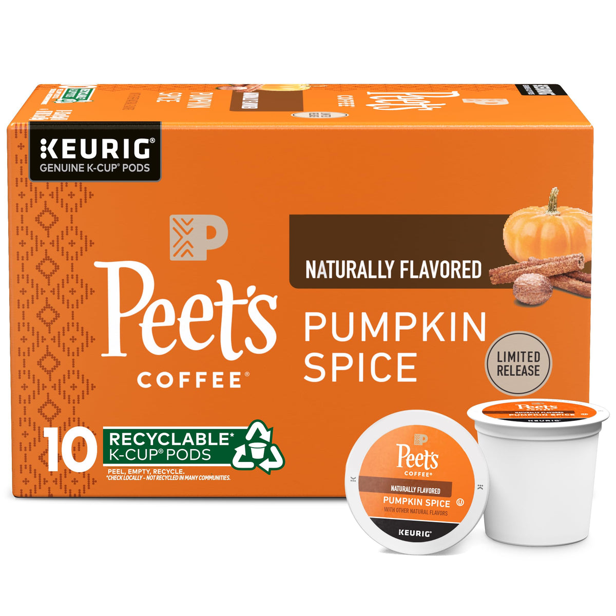 Peet's Coffee Pumpkin Spice / 10 Count (Pack of 1) / Pumpkin Single-Serve Capsules & Pods