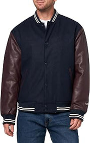Champion Men's Letterman Varsity Bomber Jacket With Faux Leather Sleeves
