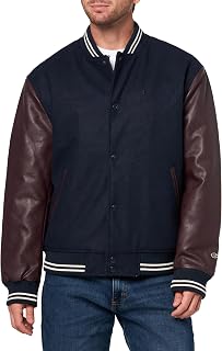 Champion Men's Letterman Varsity Bomber Jacket With Faux Leather Sleeves