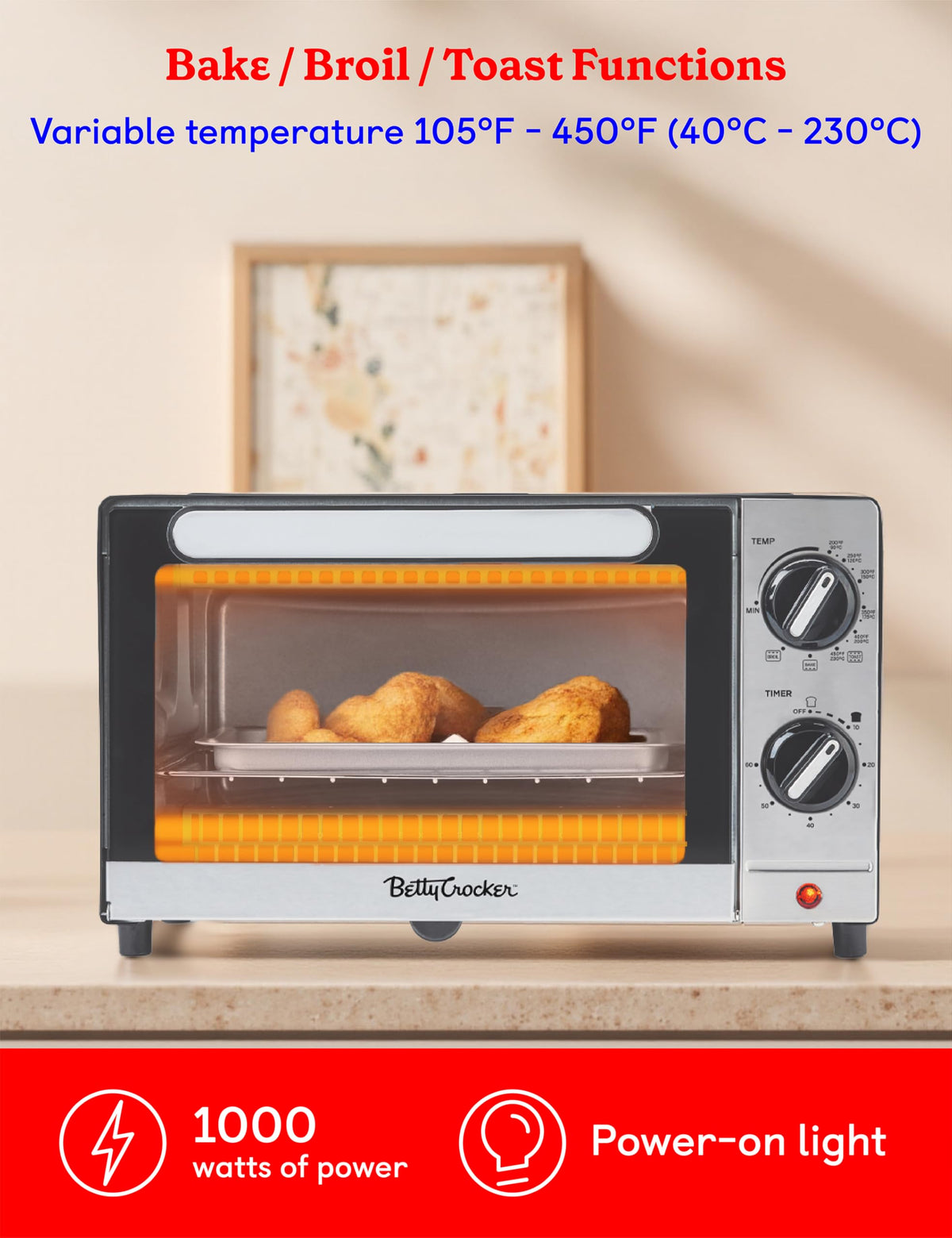 Betty Crocker Black/Silver / 2-Slice / 0.3 cubic_feet Toaster Ovens