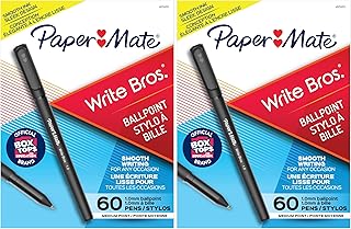 Paper Mate Ballpoint Pens, Write Bros. Black Ink Pens, Medium Point (1.0mm), 60 Count (Pack of 2)