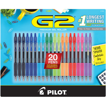 G2 Premium Gel Ink Pens by PILOT – 20 Count (Pack of 1), Plastic, Assorted Colors, Model 14354