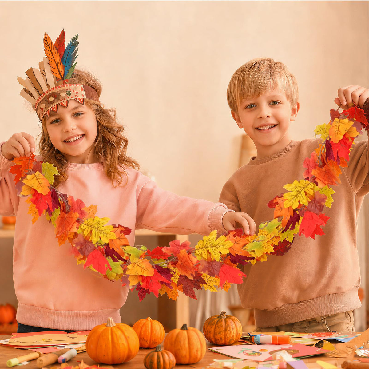Mega-Loopolis Maple Leaf Garland, 12 Ft Total Length, Classic Fall