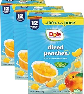 Diced Peaches in 100% Juice - Dole Fruit Bowls Snacks - 4 oz Fruit Bowls (Pack of 36)