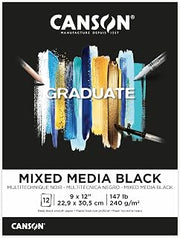 Canson Graduate Mixed Media Paper Pad, Black, 9x12 in