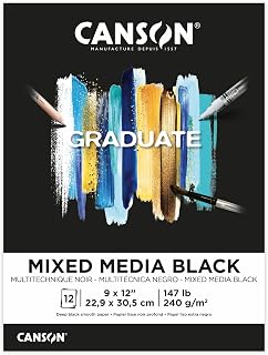 Canson Graduate Mixed Media Paper Pad, Black, 9x12 in