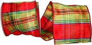 Reliant Ribbon Plaid Nutcracker Dupioni Wired Edge Ribbon, 4 Inch X 10 Yards, Lime/red