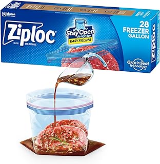 Ziploc Gallon Food Storage Freezer Bags, Grip 'n Seal Technology for Easier Grip, Open, and Close, 28 Count