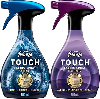 Febreze Touch Fabric Spray, Air Freshener, Odor-Fighting Fabric Refresher, Couch and Linen Spray, Sneaker Balls Alternative, Ocean and Mountain Scent, Multicolor, 16.9oz, 2ct