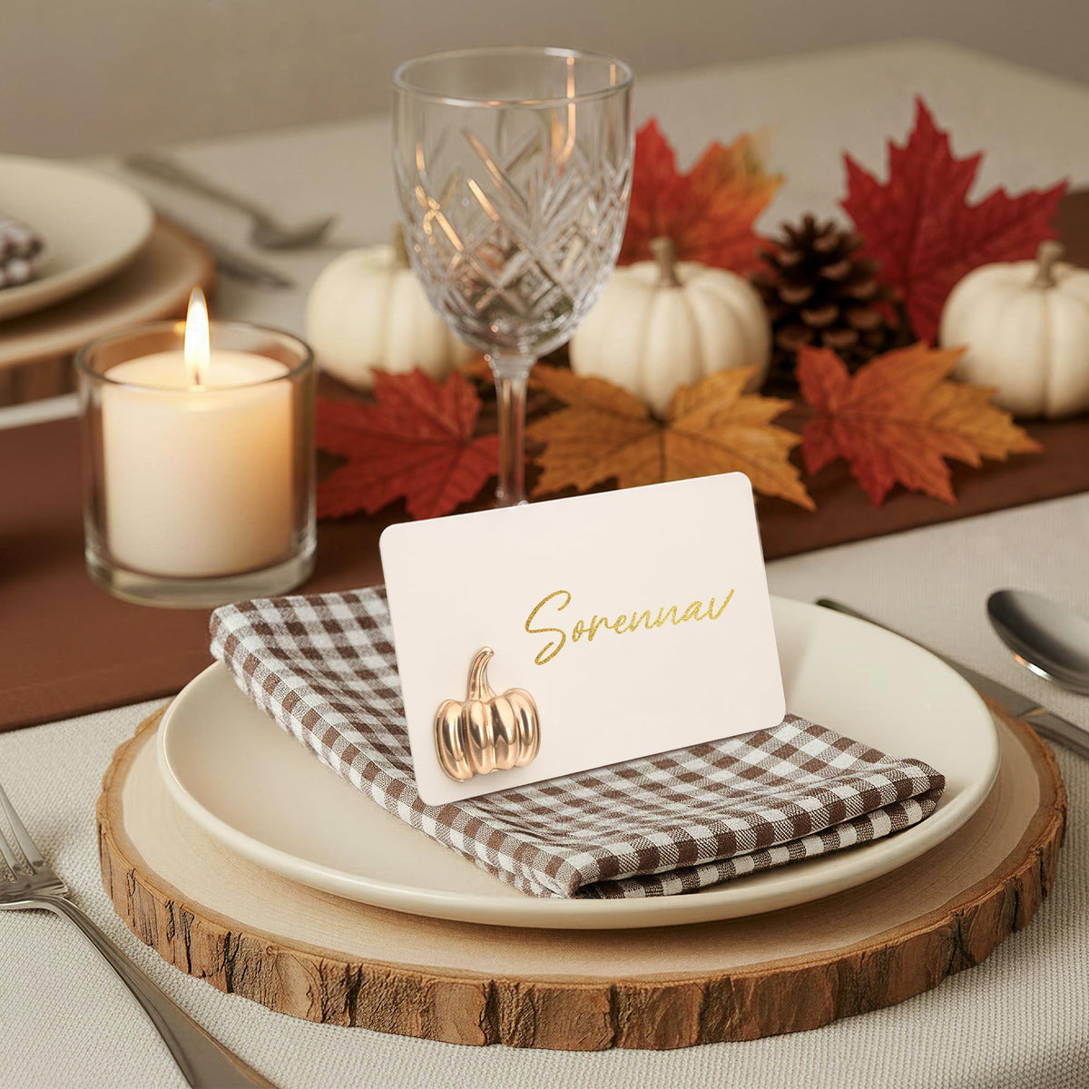 Uniqooo Pumpkin Place Card Holders, Metallic Gold, Set of 24