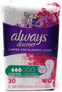 Always Discreet, Incontinence Liners, Ultra Thin, 30 Count (Pack of 2) (regular length)