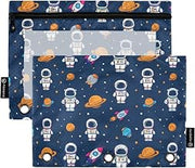Blue Cartoon Spaceman Pencil Pouch for 3 Ring Binder Pencil Bag with Zipper 2 Pack Pencil Case Waterproof with Clear Window for School Office Supplies