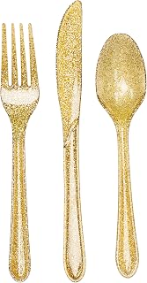 Creative Converting Glitter Assorted Plastic Cutleries, Gold