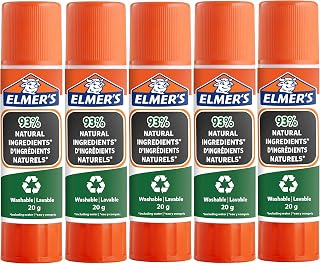 Elmer's Pure Glue Sticks | 93% Natural Ingredients | Great for Schools & Crafting | Washable & Child-Friendly | 20g | 5 Count