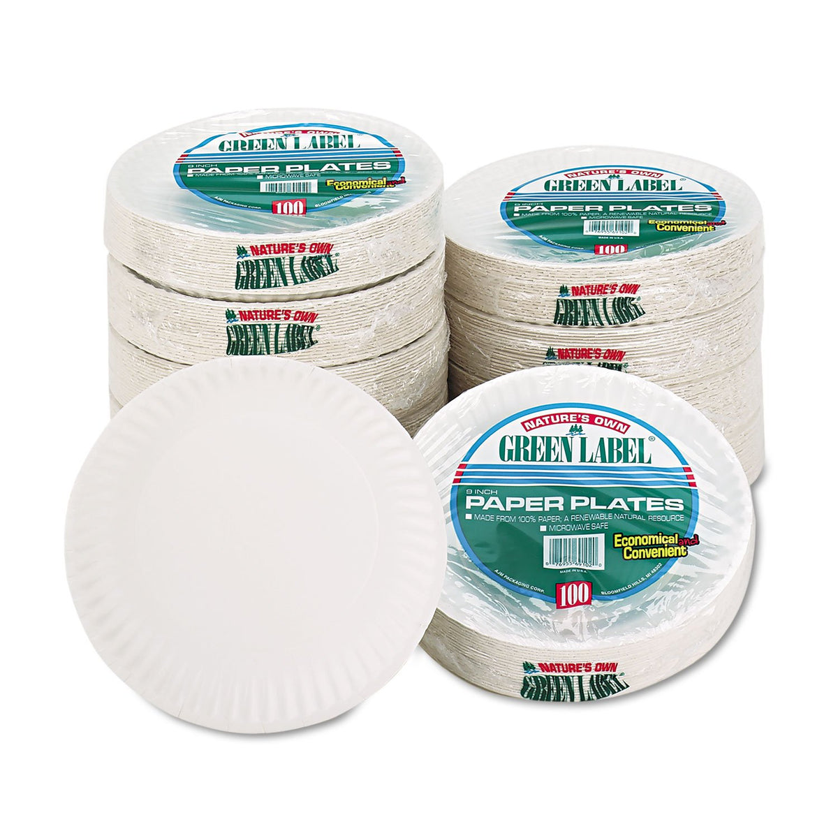 AJMPP9GREWH - White Paper Plates by AJM Packaging – 9 inches, Paper, White, Pack of 1000, Model 1814882