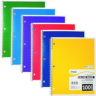 Mead One Subject Notebook, College Rules, Assorted Colors, 100 Sheets (Pack of 6)
