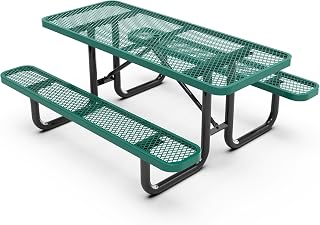 Flash Furniture Commercial 6' Rectangular Expanded Mesh Metal Picnic Table with Anchors - Green