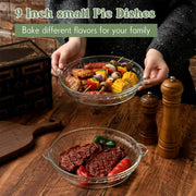 Uiifan Mini Glass Pie Pan, 9 Inch Clear Baking Dish with Handles, Set of 2