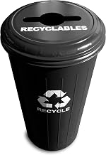 Witt Industries 10/1CTBK Steel 20-Gallon Recycling Trash Can with Combination Top, Legend "Recyclables, Recycle", Round, 30" Height, Black