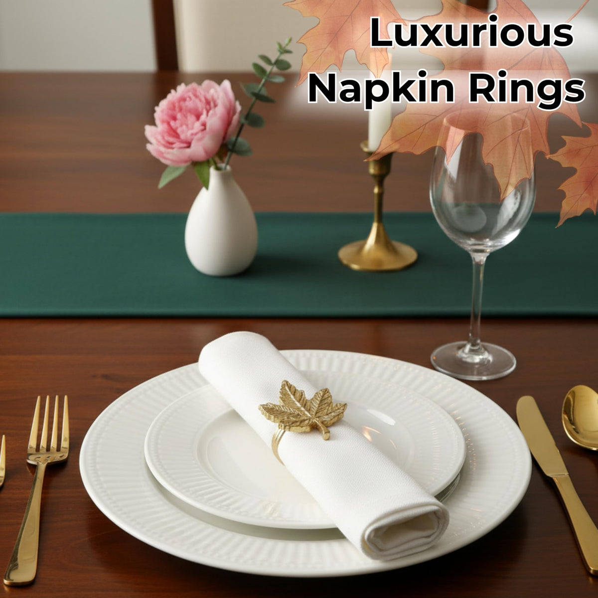 Cleentable Leaf Napkin Rings, Set of 12, Antique Gold